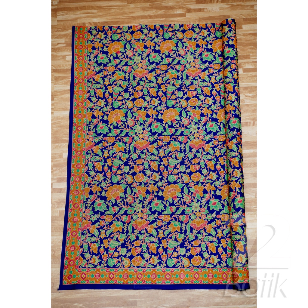 KAIN BATIK KATUN Premium Motif Kembang Warna Biru Tua Orange Hijau Merah 721942 Cap 72 Jarik Jarit Samping Kebat Panjang Batik Katun Modern Premium Bahan Seragam Batik Pernikahan Kantor Keluarga Murah Kamen Jadi Batik Bali Lembaran