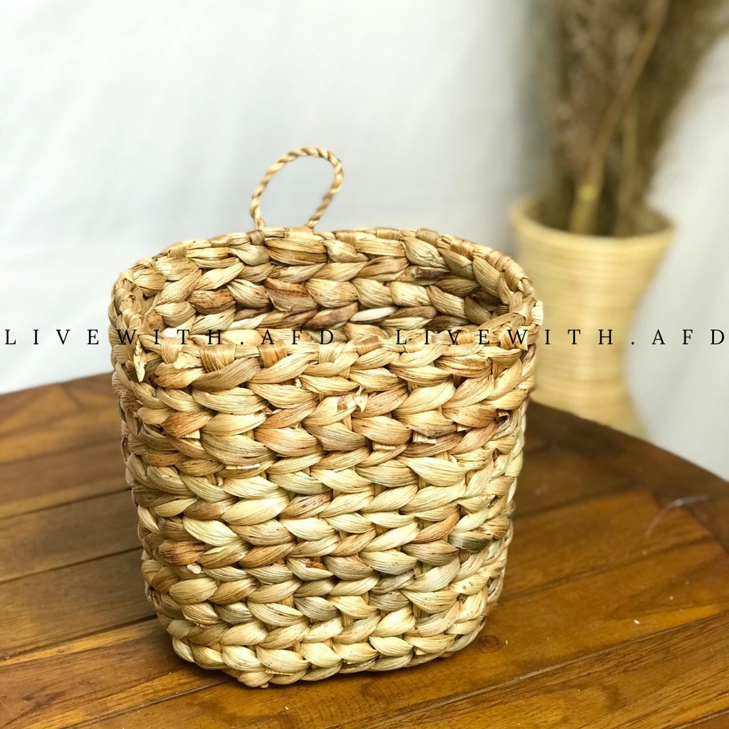 rustic Hanging Pot | Pot Gantung Anyaman Enceng Gondok/Water Hyacinth | Cover Pot Walldecor  Termura