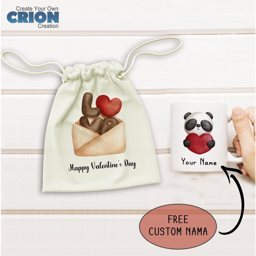 Mug Hampers Valentine - Panda Series - Bisa Custom Nama - By Crion