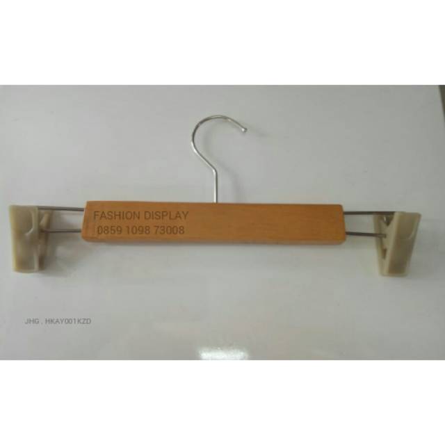 Hanger Kayu Natural Jepit Plastik/Gantungan Baju Distro Hanger Kayu Murah/ Hnger Celana Rok-BH