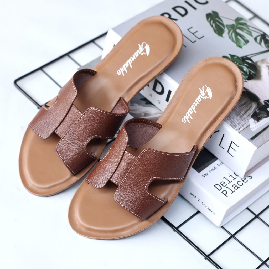 ABRHM x ADELIA Sandal Kulit Wanita Papirut Sendal Slop Asli Garut Sandal CAsual Wanita Original Murah