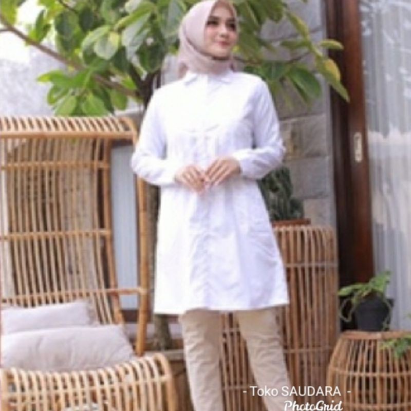 kemeja formal wanita putih body panjang (muslimah)