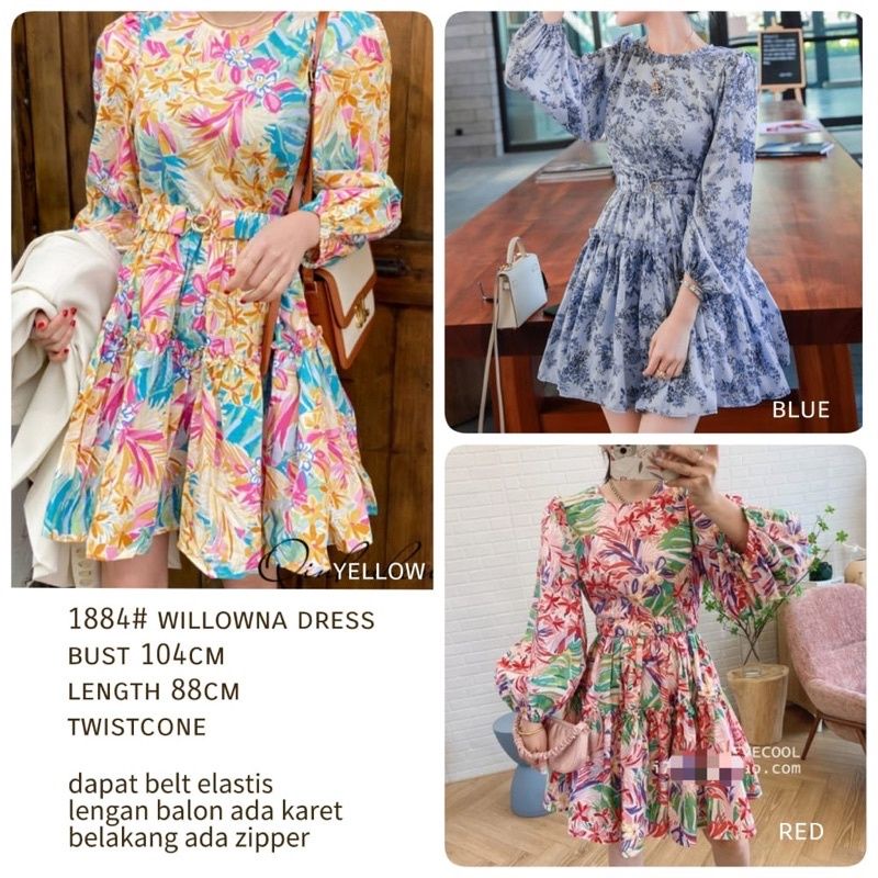 MDLV ~ 1884 WILLOWNA DRESS KOREA DRESS MIDI FLOWER DRESS WANITA DRESS PREMIUM FASHION IMPORT