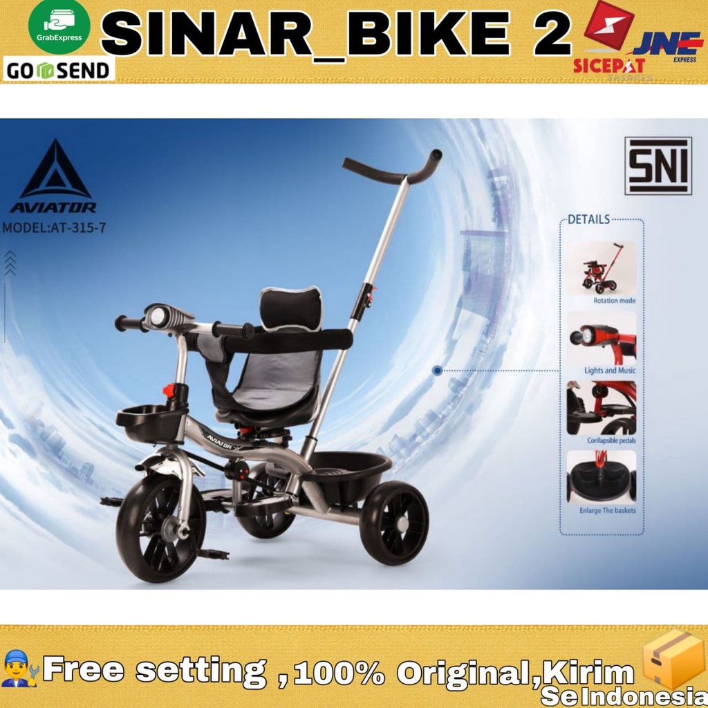 Sepeda Anak Roda TIga Tricycle AVIATOR AT 315-7 Tongkat Stir Musik