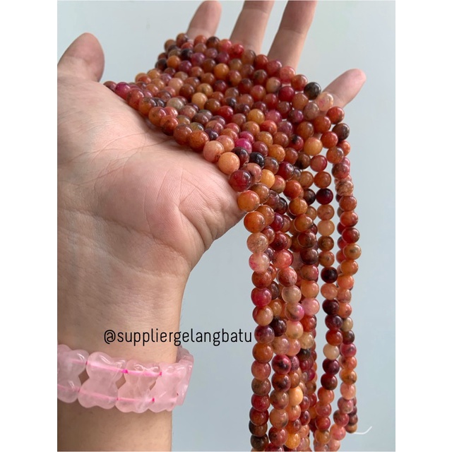 bahan batu import DARK sun stone TUA 8mm round bead natural pink peach