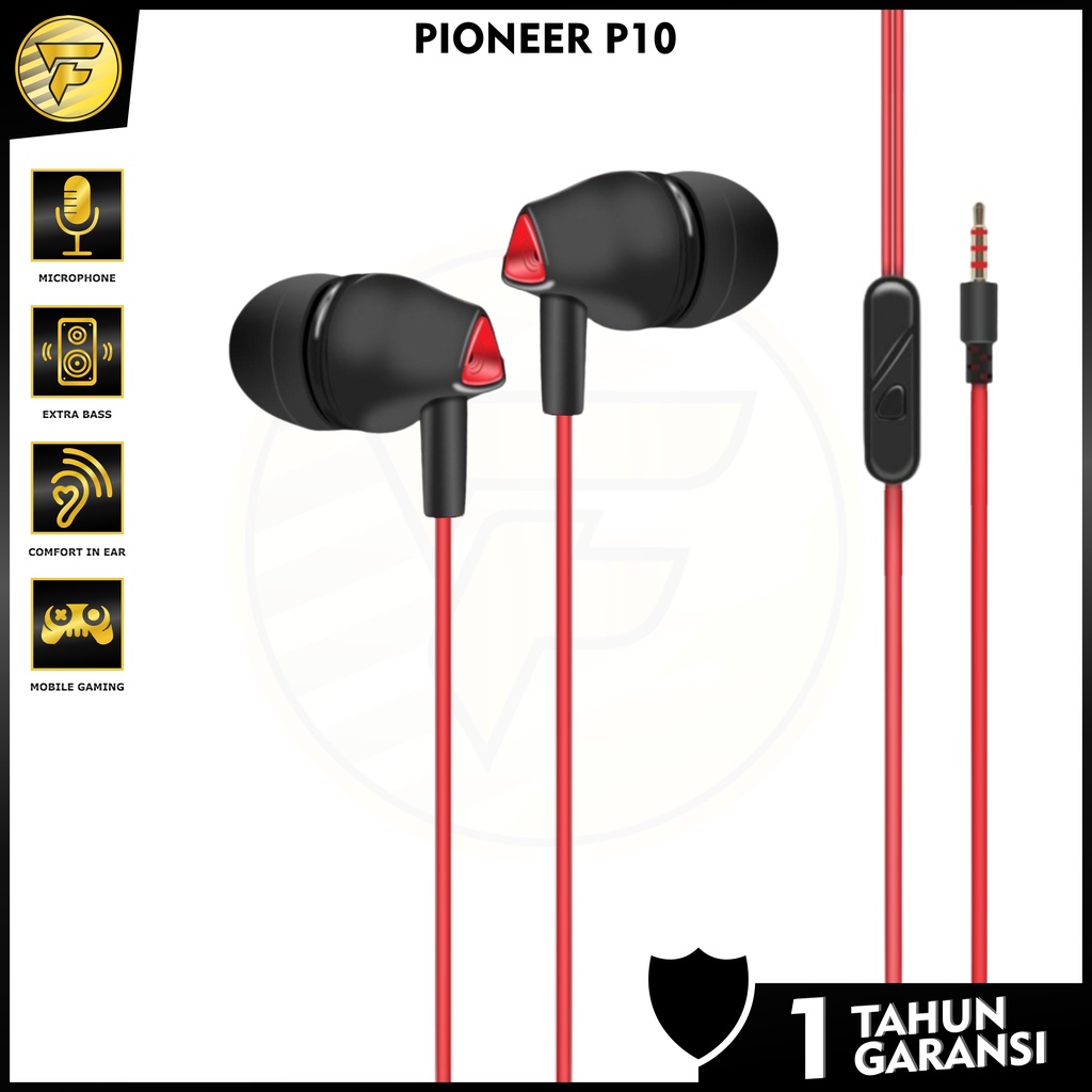 Earphone P10 stereo music Extra Bass headset In Ear mic