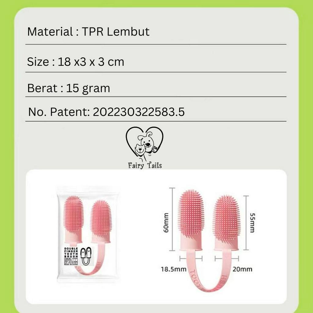 Sikat Gigi TPR Double Finger Kepala Ganda untuk Anabul Kucing dan Anjing Bahan Silikon TPR Lembut dan Tahan Lama Efektif Mengangkat Plak Gigi / Pet Cat Dog TPR Silicone Double Finger Toothbrush