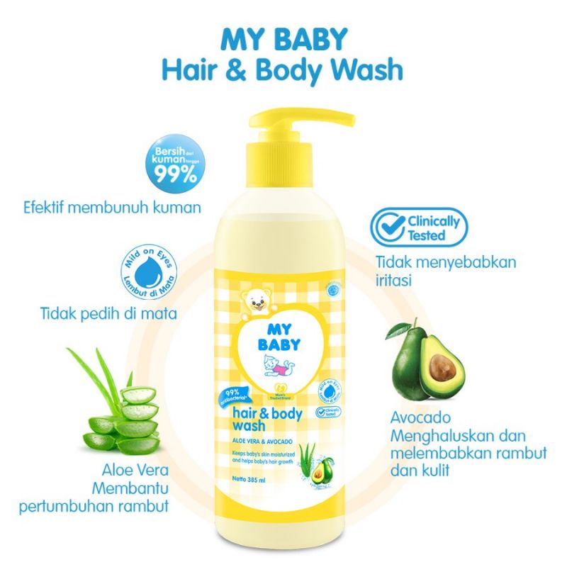 My Baby Hair &amp; Body Wash Pump 385ml / Sabun Mybaby 2in1 Pump 385ml