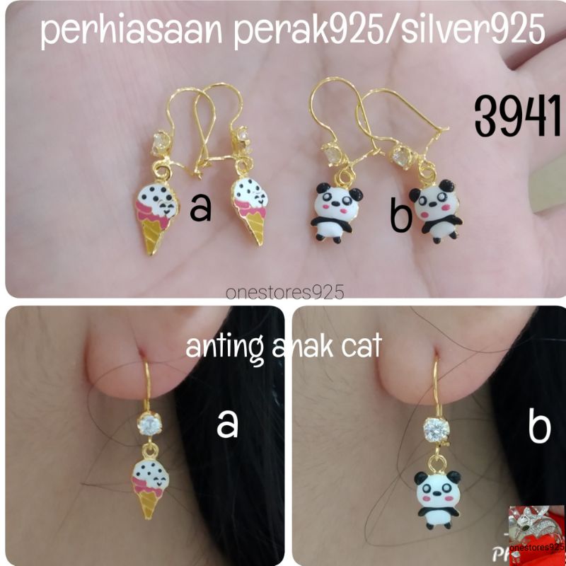 Anting Panda Frozen Anak Perak Asli 925 Lapis Emas Kuning 3941