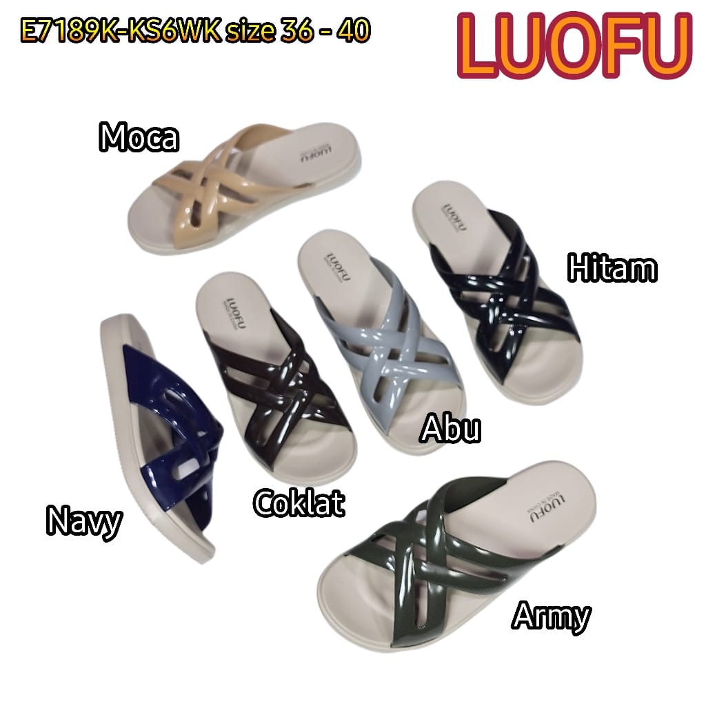 LUOFU ORIGINAL jelly sandal karet empuk murah wanita selop silang sendal cewek import E7189K-KS6WK