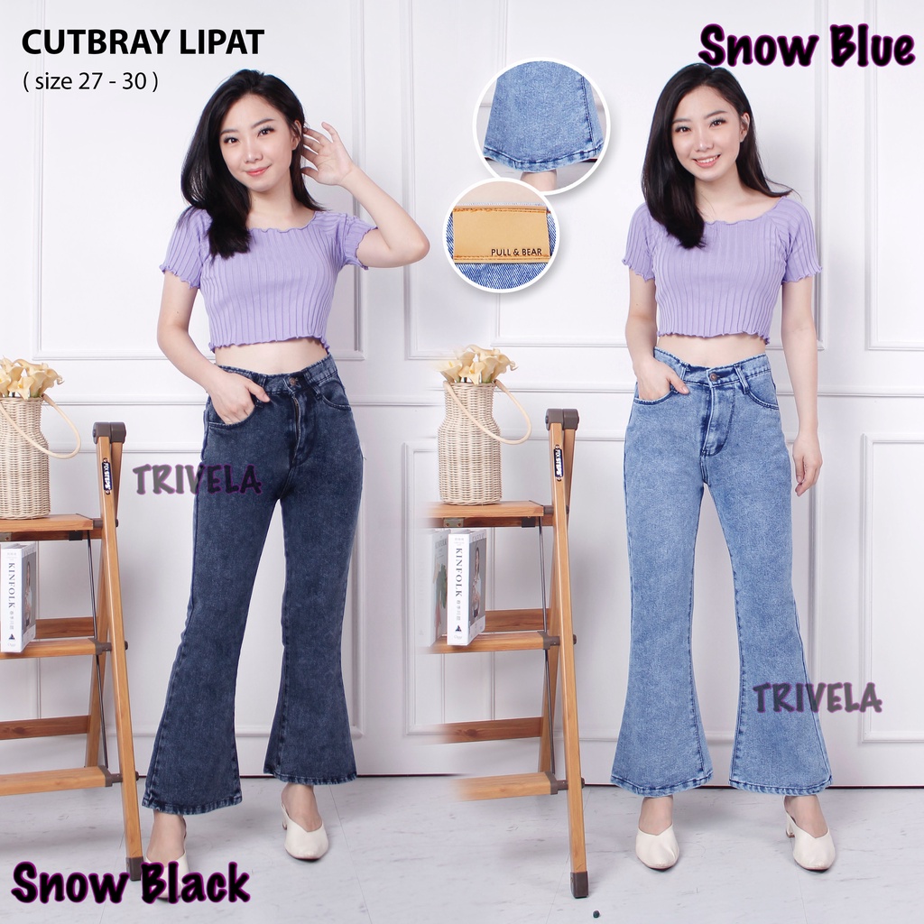 TRIVELA (FREE BELT) - Boyfriend Hw Cutbray Jeans Tebal /. Cutbray Jeans Tebal Highwaist / Avici