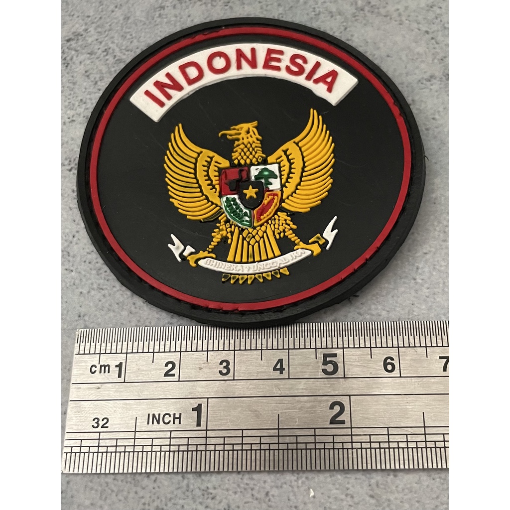 Patch RI Bulat Hitam - Patch Velcro Garuda - Prepetan RI - Velcro Karet  - Hitam