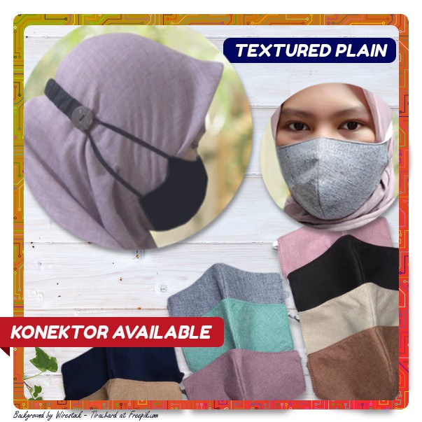 Masker Kain Hijab Polos 3 Lapis Duckbill Headloop 3Ply Bisa di Cuci Konektor Tali Serut Hitam Biru