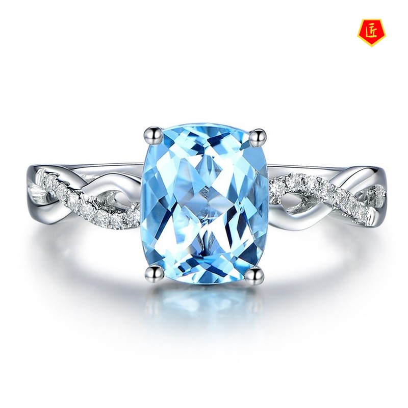 [Ready Stock]Fashion Personality Inlaid Topaz Sapphire Ring for Women