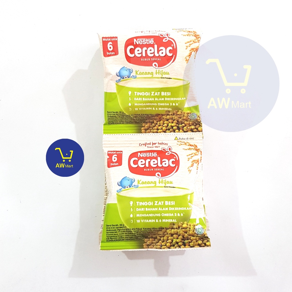 NESTLE CERELAC BUBUR SEREAL RENCENG SACHET (8 SACHET X 20 GRAM) - BERAS MERAH &amp; KACANG HIJAU - UNTUK USIA 6-12 BULAN