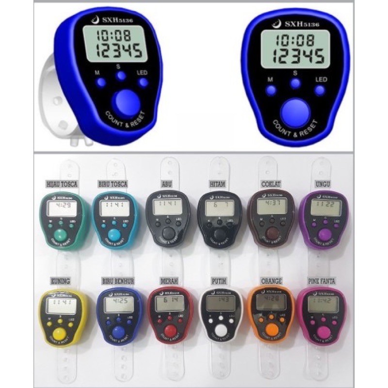 Tasbih Digital LED + Jam  / Finger Counter Tally