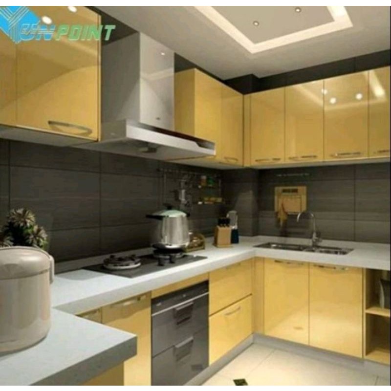 Wallpaper Sticker Dinding Polos Krem Glossy Coklat Dapur