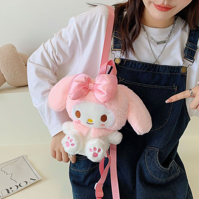 Tas Ransel Wanita Bulu Boneka Sanrio Character Contestants MY MELODY Multifungsi Bisa Ransel + Selempang Perempuan / Backpack Wanita Bulu Empuk Halus Lucu Imut Gemoy Karakter Kartun My Melody