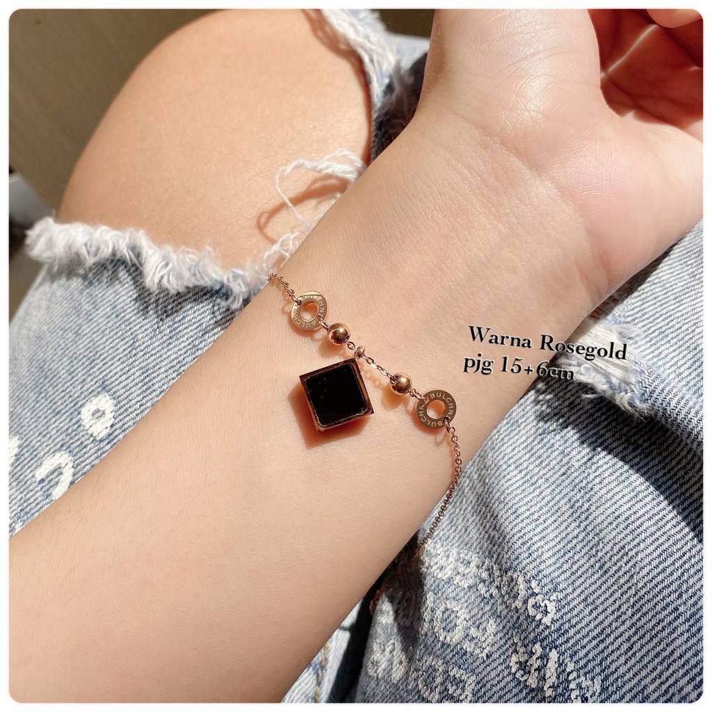 gelang tangan wanita / cewek titanium asli anti karat model baru zircon square