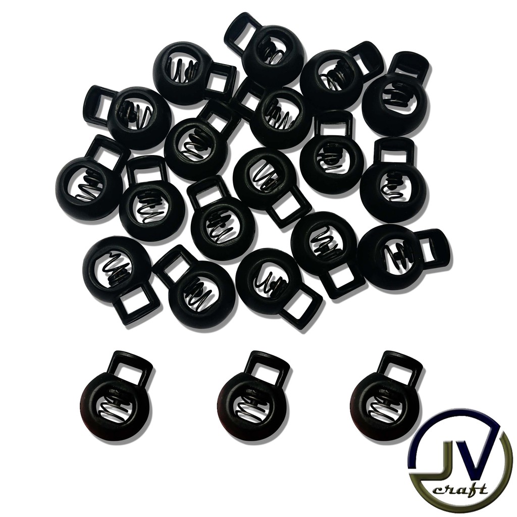 STOPPER TALI LUBANG SATU BULAT 17 MM PER 100 PCS WARNA HITAM