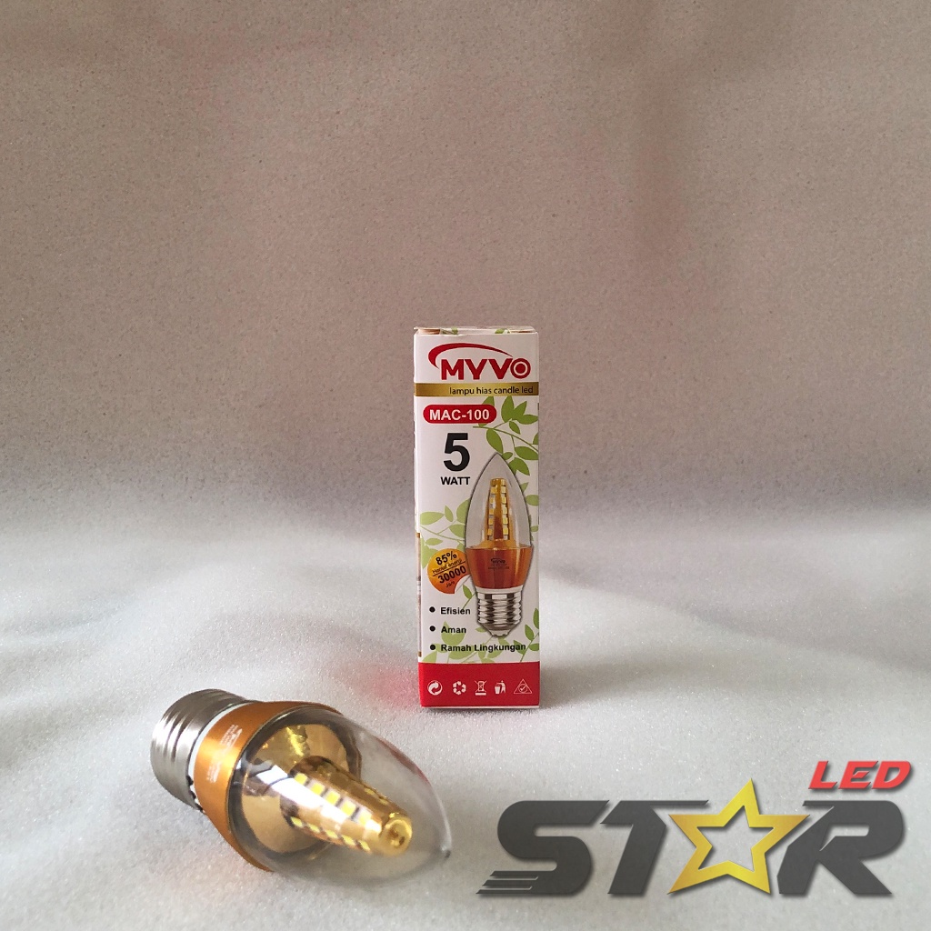 MYVO Ornament Candle LED MAC-100 5W Lampu Jagung Murah Hemat Energi Irit Listrik Dekorasi Warna Putih Kuning 5 WATT Star