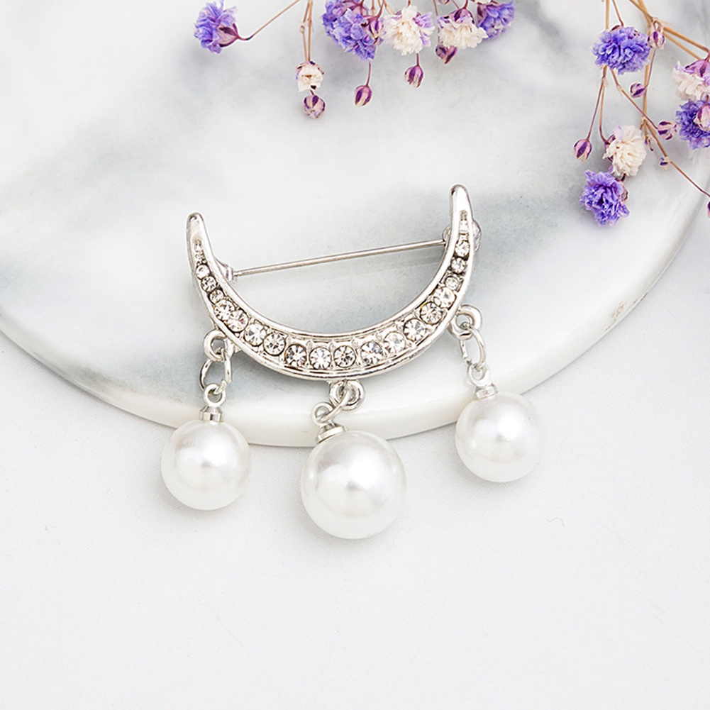 2 Pcs Bros Pin Bentuk Setengah Lingkaran Aksen Mutiara Imitasi Untuk Pakaian