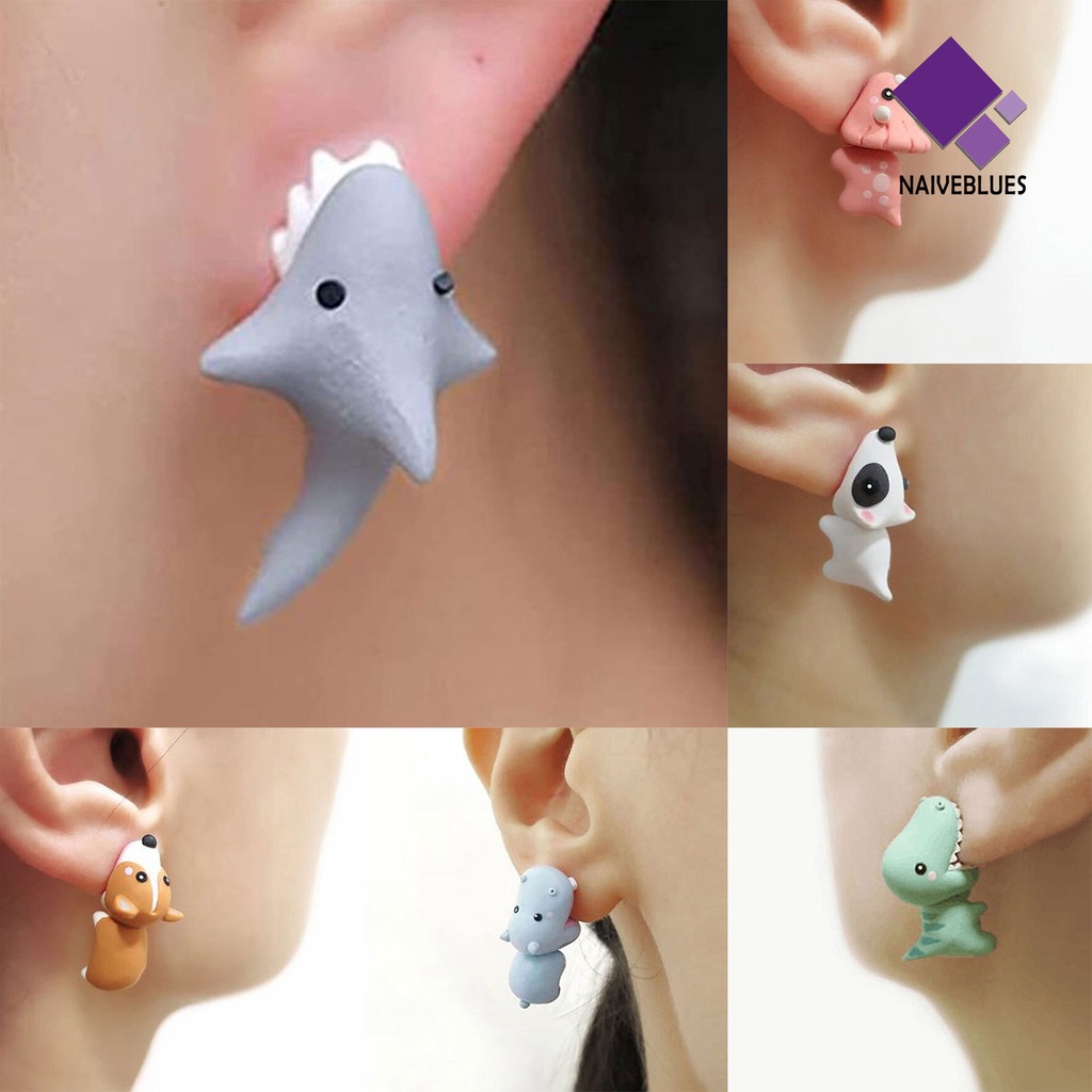 Anting Bentuk Kartun Hewan 3D Bahan Alloy Untuk Wanita
