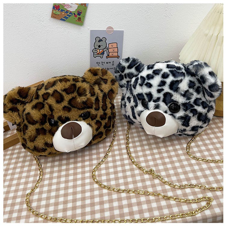 Tas Selempang Teddy Bear Motif Bahan Bulu Halus Korea