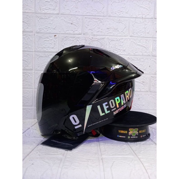 helm half face rsv paket ganteng leopard black glossy