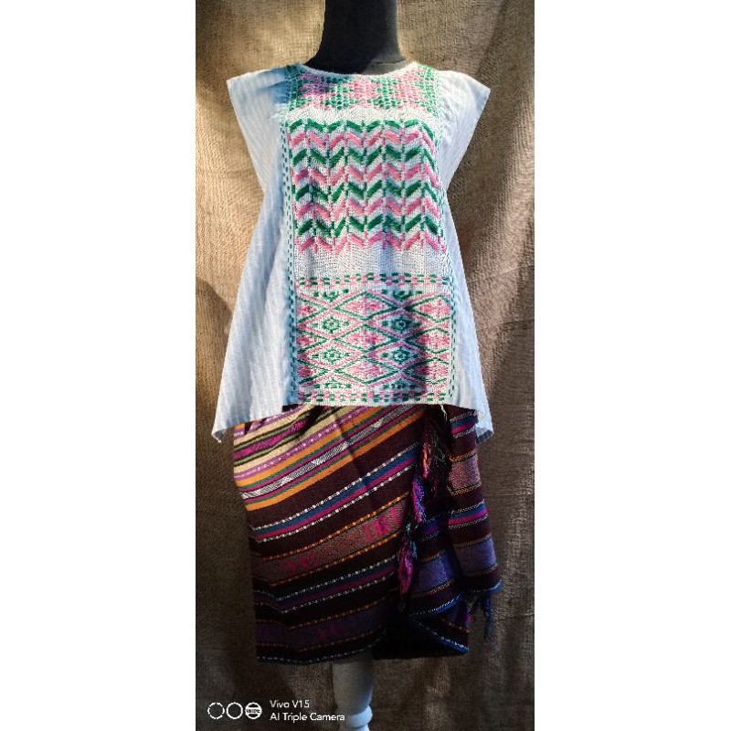 Srengenge Sashiko outer linen garis biru muda