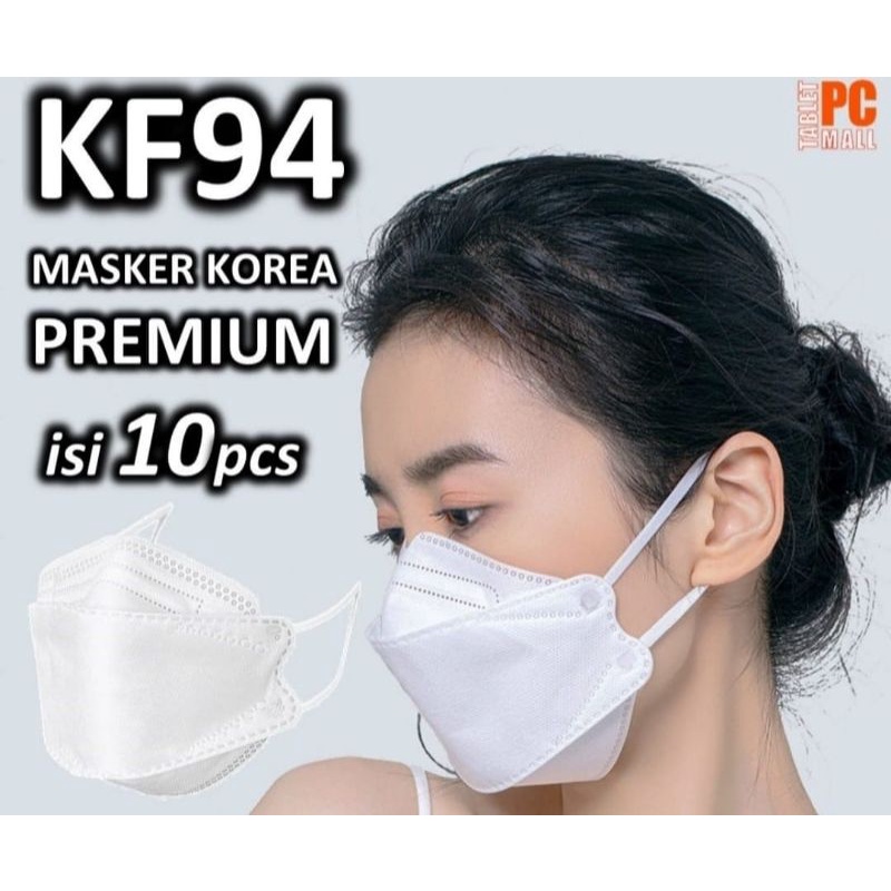 Masker KF94 - Isi 10 Pcs - 4 Ply / 4 Lapis - Face Mask KF 94 - HITAM PUTIH - Ukuran Orang Dewasa