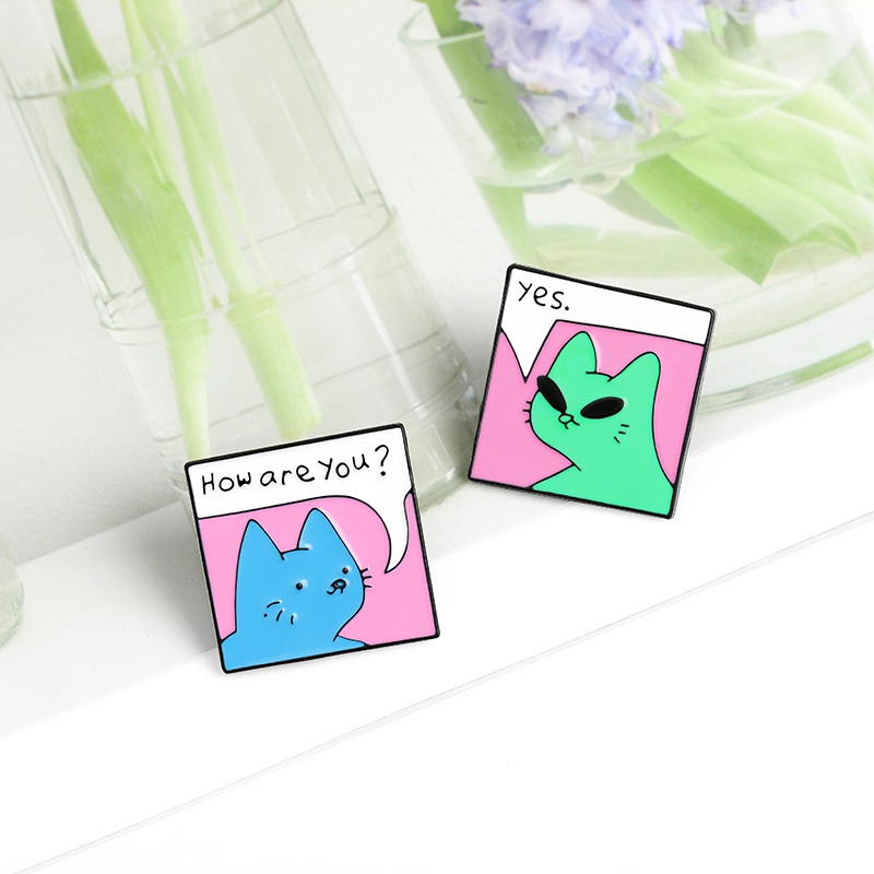 Bros Pin Enamel Desain Kartun Kucing Tulisan How Are You Curious Untuk Hadiah Teman