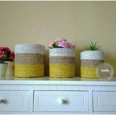 Cover Pot Mini Triple Yellow set isi 3 Real Gambar