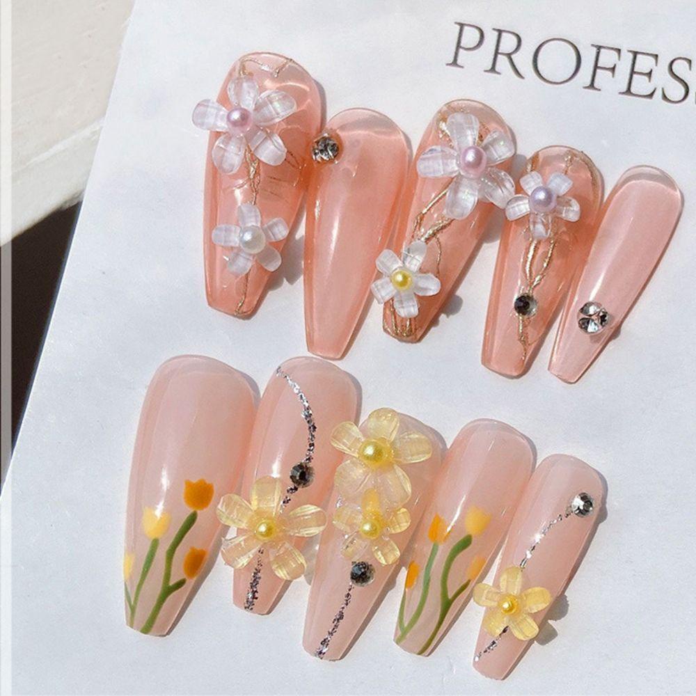 AUGUSTINA Agustinina Bunga Pesona Kuku Lima Kelopak Bunga Es Transparan Anting Membuat Manik-Manik Logam Mutiara Kristal DIY Ornamen Kuku Berlian Imitasi