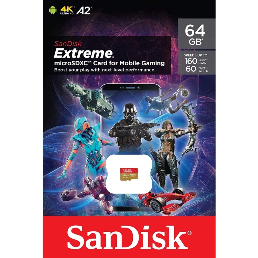 SanDisk Extreme microSDXC, SQXA2 64GB, V30, U3 Original