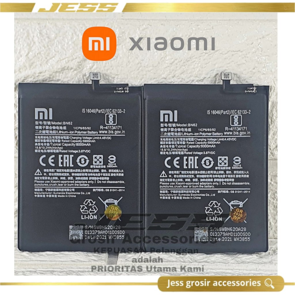 Baterai Battery Original Xiaomi BN62 BN-62 For Tipe HP REDMI 9T - M2010J19SG &amp; POCOPHONE POCO M3 - M2010J19CG