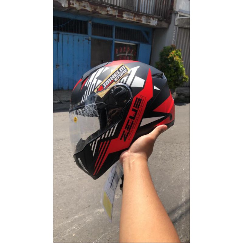 Zeus 811 Matt Black/AL28 Red Helm Harian Touring Merah Hitam