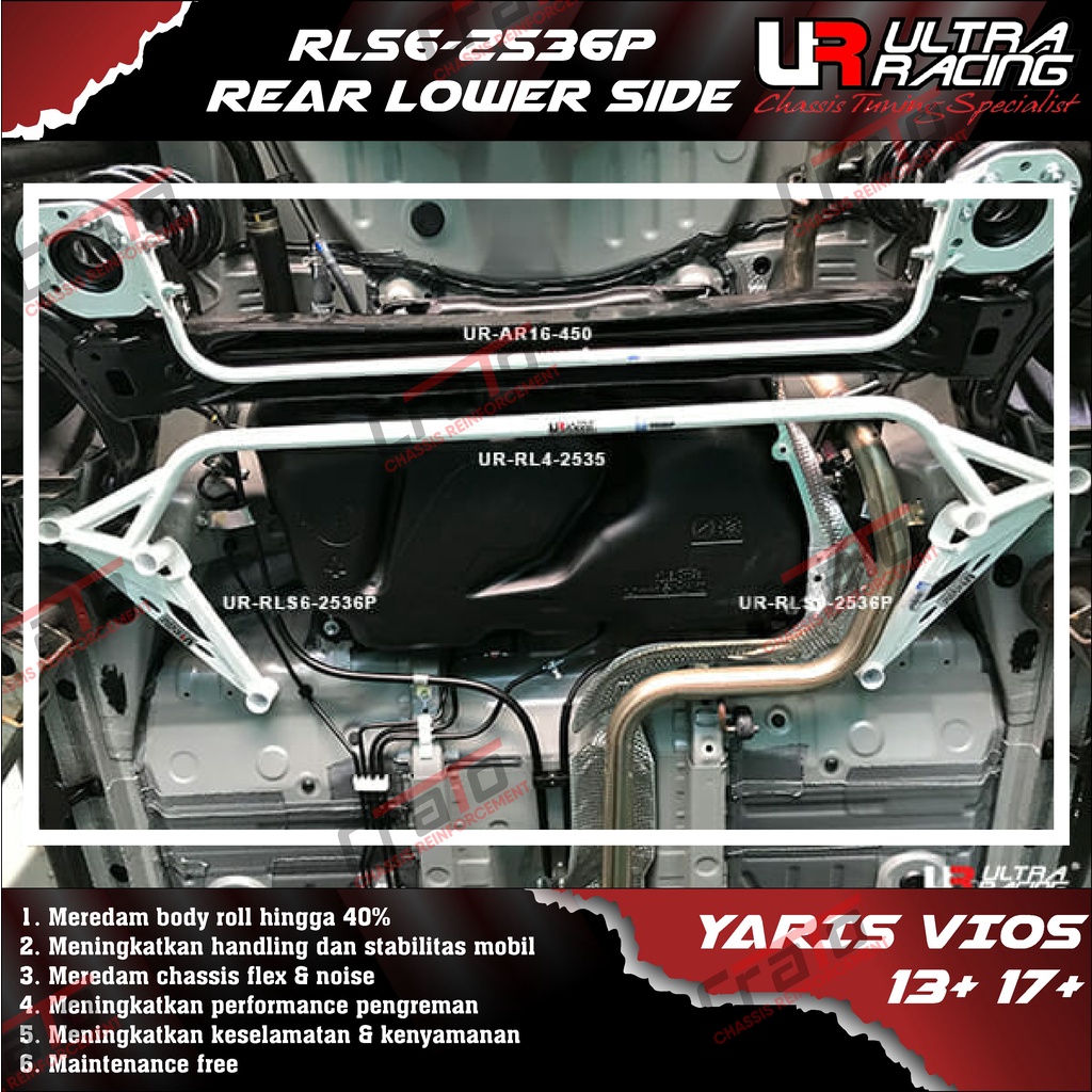 Aksesoris Stabiliser ULTRA RACING Safety Bar - Rear Lower Side Bar 6 Points - Toyota Vios 13+ - RLS6