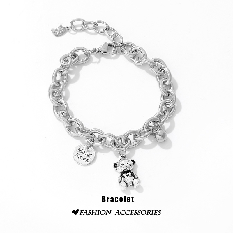 South Korea Simple Bracelets Female Ins Cold Wind Bracelet Girlfriend Bear Metal Texture Sweet Heart Jewelry