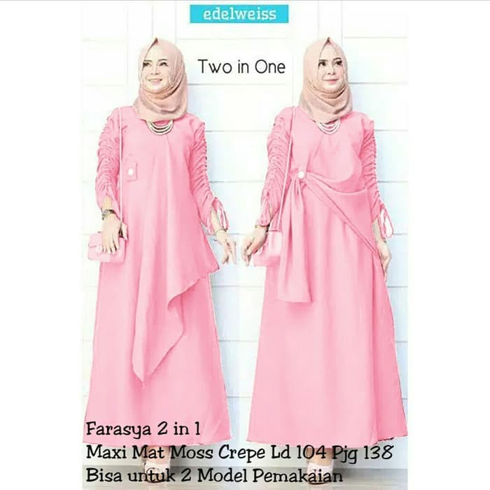 gamis farasya pink fashion wanita maxi dres baju muslim