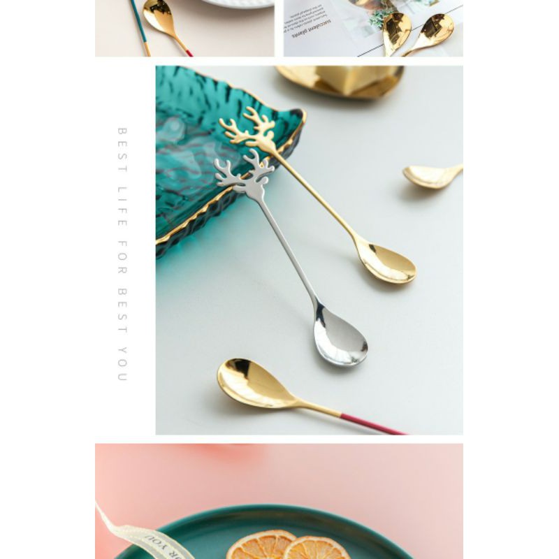 SENDOK TEH GOLD MOTIF RUSA / SENDOK KOPI / SENDOK DESSERT/ SENDOK UNIK