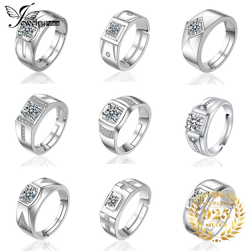 Cincin Silver S925 Pria Adjustable Hias Kristal Berlian Zirconia Untuk Pernikahan