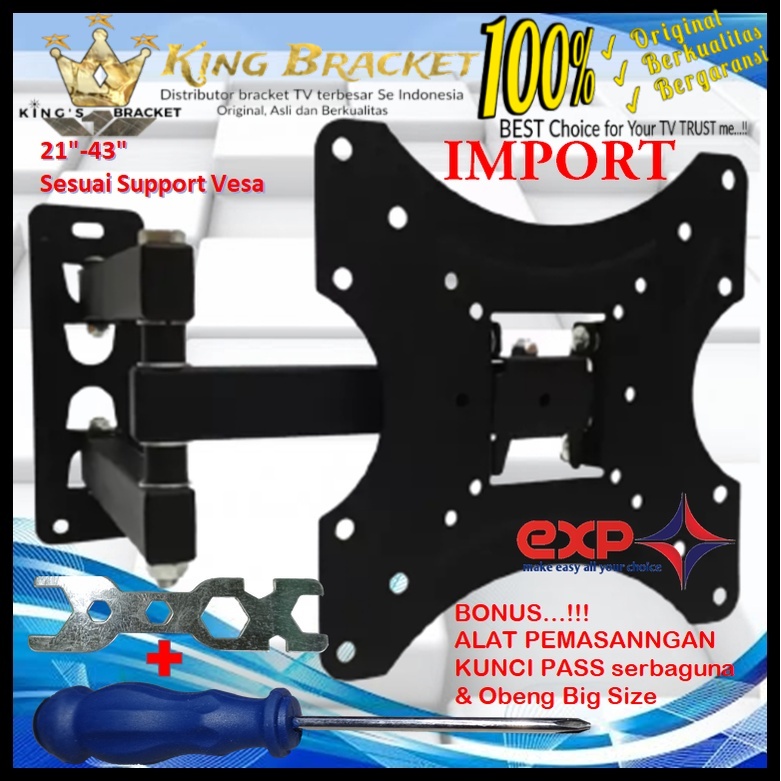 Bracket TV SHARP 14 s/d 43 inch 6 ARAH FULL BESI SUPER KOKOH GARANSI 100% ORI