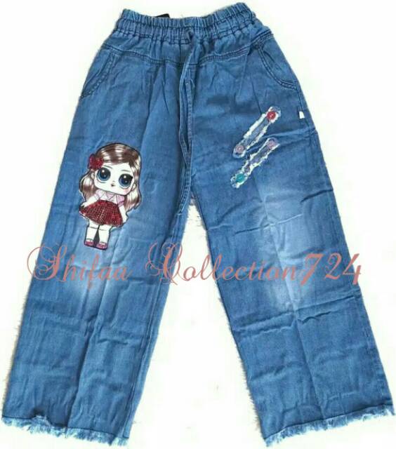 Kulot Jeans / Celana Kulot Jeans Panjang / Celana Kulot Panjang Anak /  Celana Kulot Jeans Anak Karekter Boneka LED Size M L XL dan Anak Tanggung (Usia 5-13 tahun)