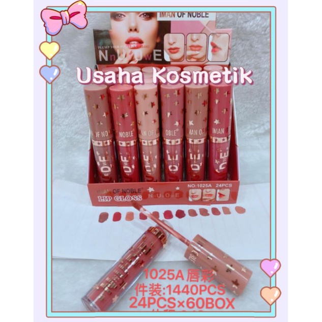 PROMO 6PCS!! LIPGLOSS NUDE IMAN OF NOBLE 12 WARNA KEMASAN MEWAH MATTE AND LONGLASTING No. 1025A / 1016B