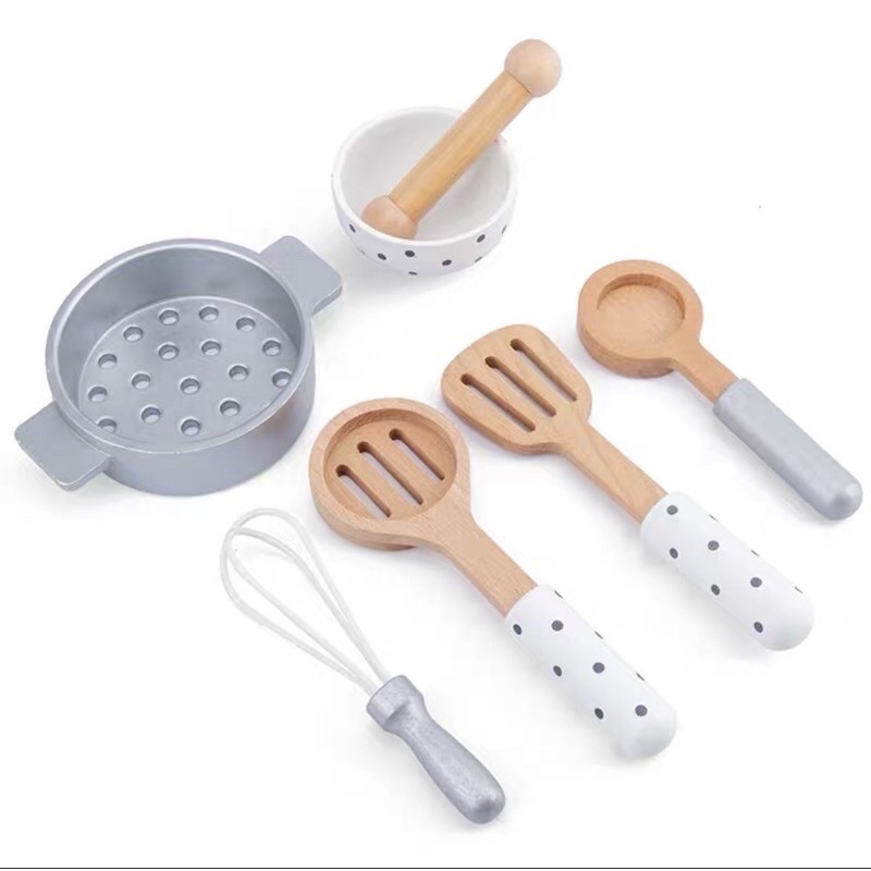 Cooking Set Wooden Toys - Mainan kayu alat masak anak