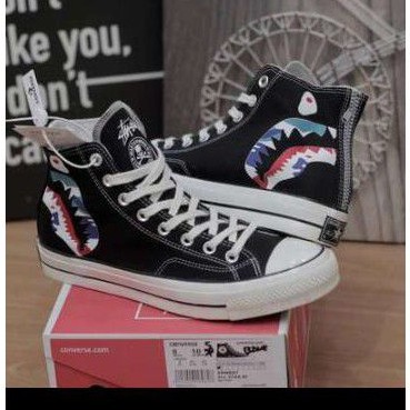 CONVERSE BAPE HIGH Hitam Fasion Laki Laki Sepatu Casual Laki Laki