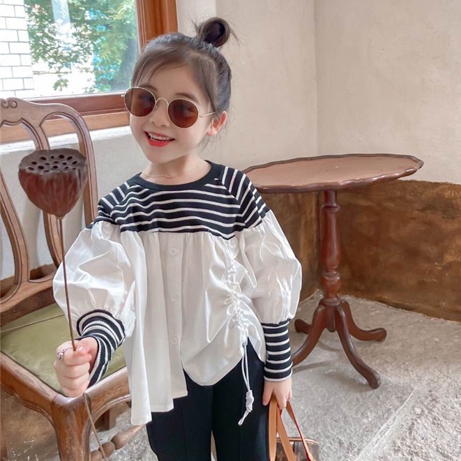 CHUBBI 37 Setelan Set Anak Perempuan Fashion Korean Stripe B&amp;W + Celana Kulot