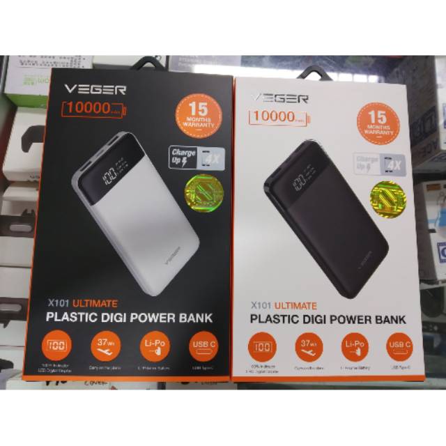 Power Bank Tipis Veger X101 Ultimate Powerbank Slim LED Display 10.000Mah