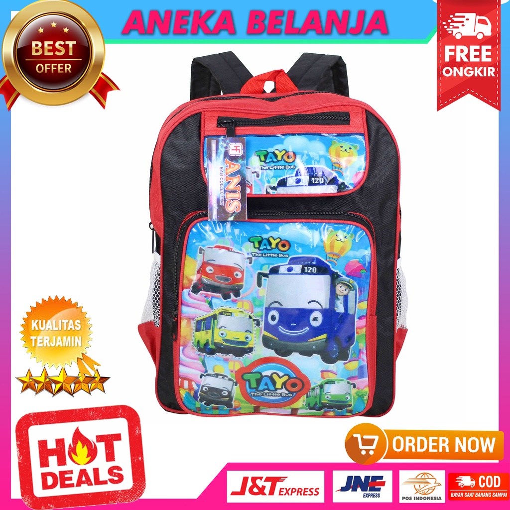 Tas Gendong Anak Laki Laki Keplek Little Bus Merah Ransel Karakter Fashion Kids Boy Keren Trendy Kece Awet